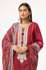 3 Piece Unstitched Printed Corduroy Suit with Printed Cotton Net Dupatta CD-42001