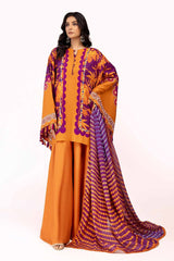3 Piece Unstitched Embroidered Corduroy Suit with Printed Cotton Net Dupatta CD-42008