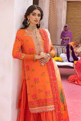 3 Piece Embroidered Unstitched Jacquard Shirt with Digital Printed Jacquard Dupatta and Neckline FE-32034