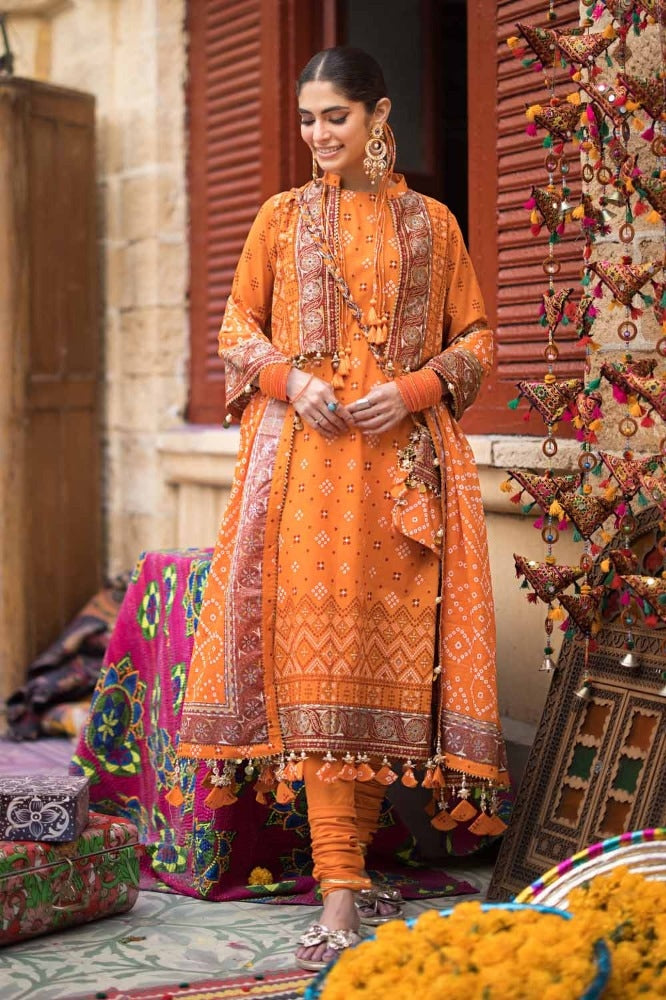 3 Piece Gold Printed Lawn Unstitched Suit CL-42013 B