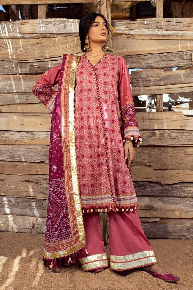 3 Piece Gold Printed Lawn Unstitched Suit CL-42032 A