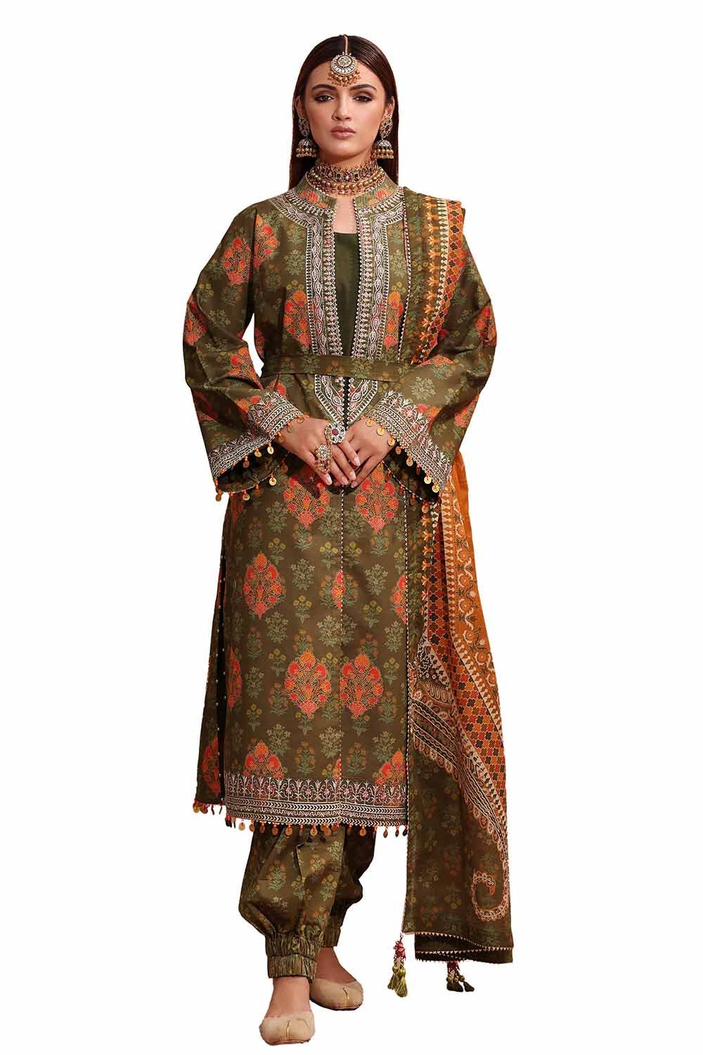 3 Piece Unstitched Embroidered Printed Suit with Embroidered Printed Lawn Dupatta CL-42104
