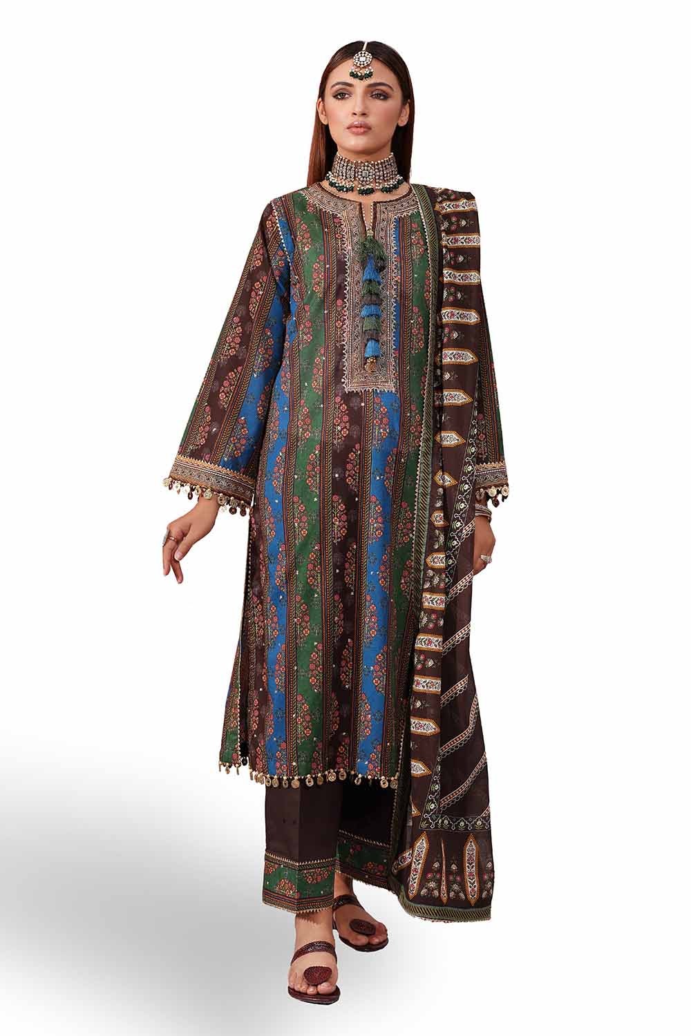 3 Piece Unstitched Embroidered Printed Suit with Embroidered Printed Lawn Dupatta CL-42107