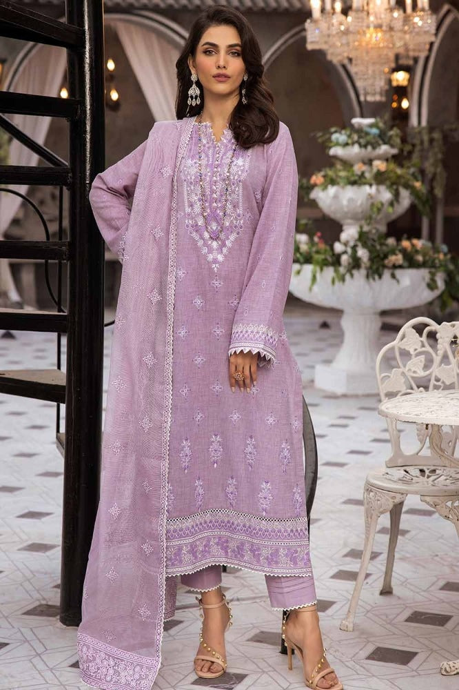 3 Piece Embroidered Jacquard Unstitched Suit with Emboss and Glitter Printed Net Dupatta CN-42001