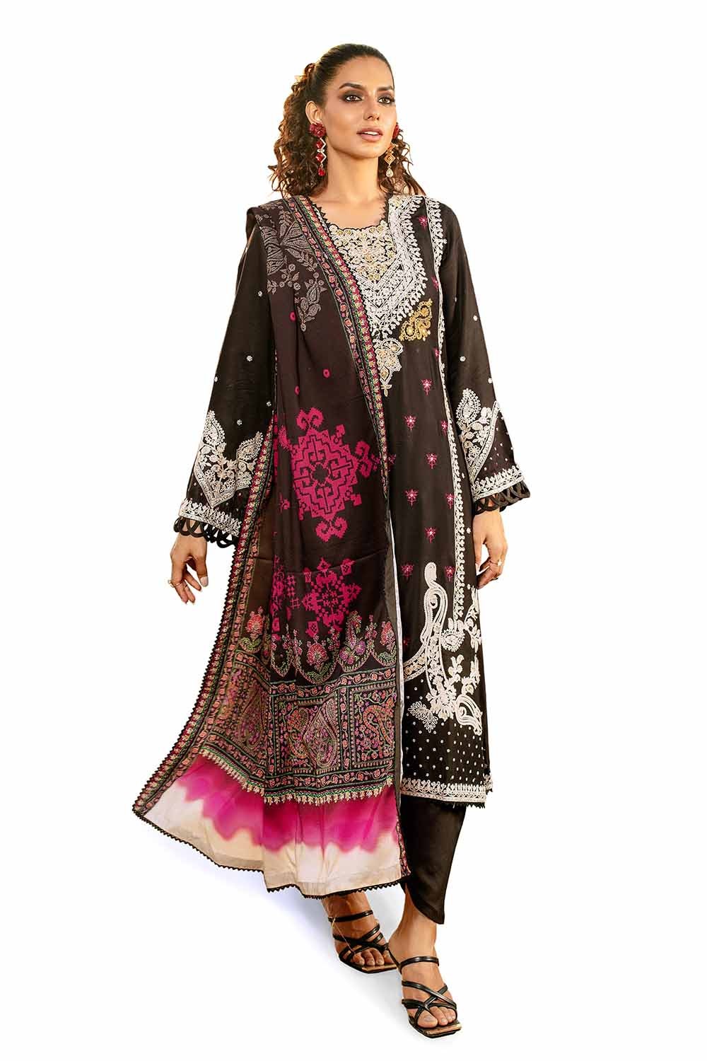 3 Piece Unstitched Embroidered Cotail Suit with Printed Twill Cotton Linen Dupatta CV-32010