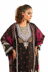 3 Piece Unstitched Embroidered Cotail Suit with Printed Twill Cotton Linen Dupatta CV-32010