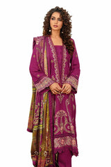 3 Piece Unstitched Embroidered Cotail Suit with Printed Twill Cotton Linen Dupatta CV-32011