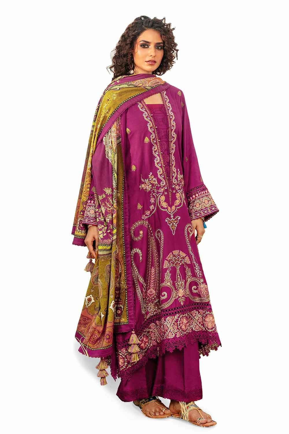 3 Piece Unstitched Embroidered Cotail Suit with Printed Twill Cotton Linen Dupatta CV-32011