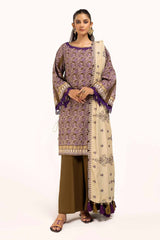 3 Piece Unstitched Embroidered Cotail Suit with Printed Twill Cotton Linen Dupatta CV-42009