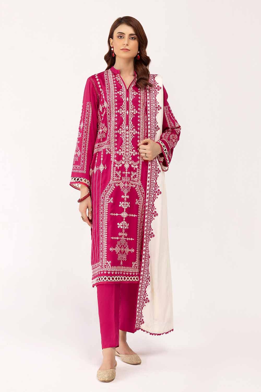 3 Piece Unstitched Embroidered Cotail Suit with Embroidered Cotail Dupatta CV-42013