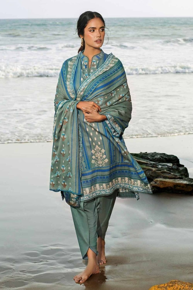 3 Piece Printed Corduroy Unstitched Suit with Cotton Net Dupatta CD-32001 B