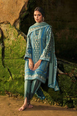 3 Piece Printed Corduroy Unstitched Suit with Cotton Net Dupatta CD-32001 B