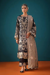 3 Piece Embroidered Unstitched Zari Lawn Shirt with Embroidered Cotton Net Dupatta and Inner PRW-32045