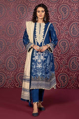 3 Piece Embroidered Khaddar Unstitched Suit with Printed Khaddar Dupatta K-32041