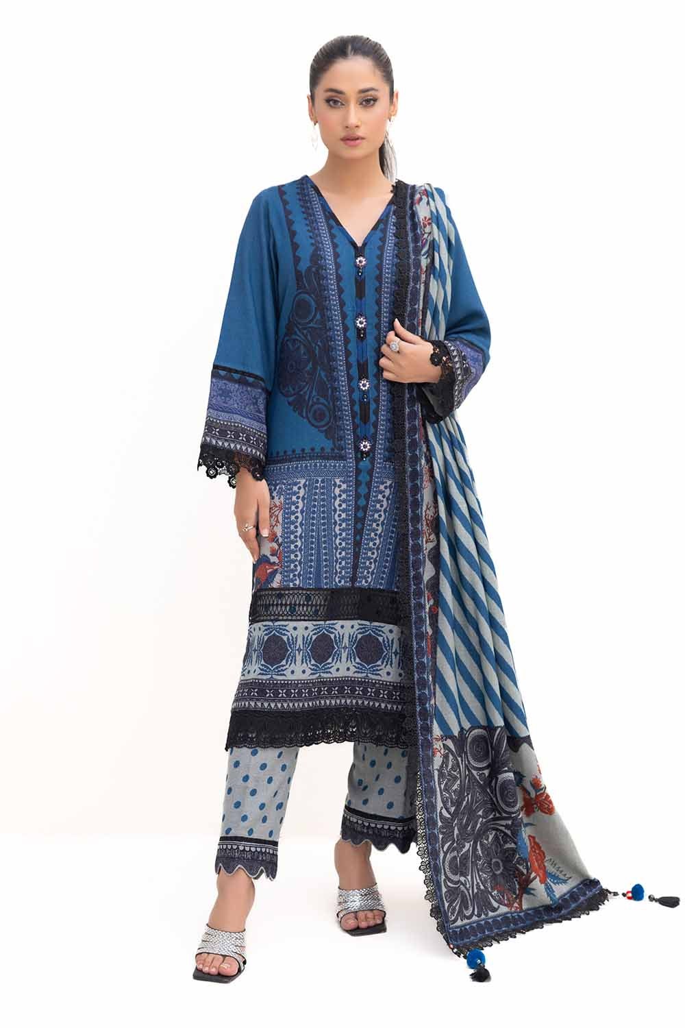 3 Piece Unstitched Printed Dhanak Suit DH-42009