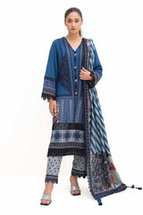 3 Piece Unstitched Printed Dhanak Suit DH-42009