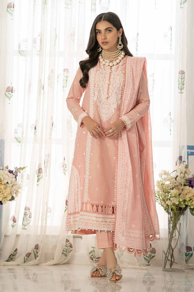 3 Piece Embroidered Lawn Unstitched Suit with Lacquer Printed Denting Lawn Dupatta DN-42004