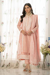 3 Piece Embroidered Lawn Unstitched Suit with Lacquer Printed Denting Lawn Dupatta DN-42004