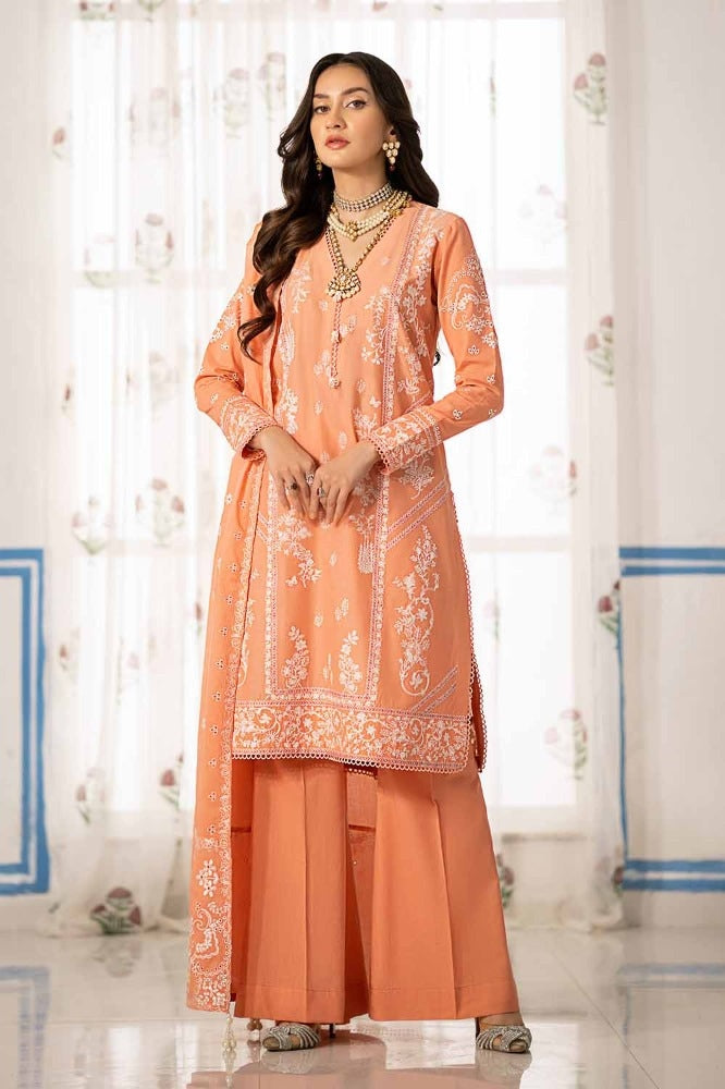 3 Piece Embroidered Lawn Unstitched Suit with Embroidered Denting Lawn Dupatta DN-42009