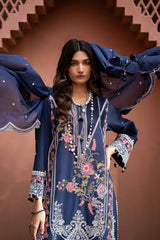 3 Piece Embroidered Lawn Unstitched Suit with Embroidered Denting Lawn Dupatta DN-42012