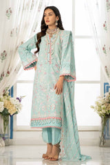 3 Piece Embroidered Lawn Unstitched Suit with Embroidered Denting Lawn Dupatta DN-42017