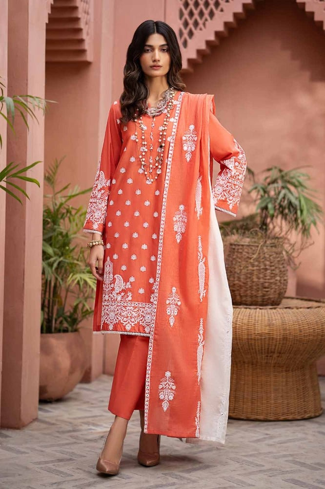 3 Piece Embroidered Lawn Unstitched Suit with Embroidered Printed Denting Lawn Dupatta DN-42020