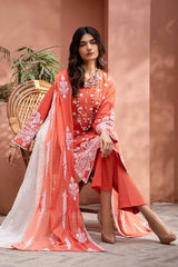 3 Piece Embroidered Lawn Unstitched Suit with Embroidered Printed Denting Lawn Dupatta DN-42020