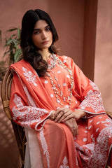 3 Piece Embroidered Lawn Unstitched Suit with Embroidered Printed Denting Lawn Dupatta DN-42020