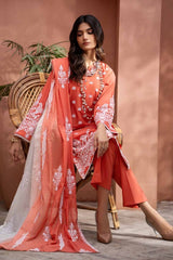 3 Piece Embroidered Lawn Unstitched Suit with Embroidered Printed Denting Lawn Dupatta DN-42020