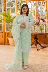 3 Piece Embroidered Printed Lawn Unstitched Suit with Embroidered Printed Denting Lawn Dupatta DN-42022