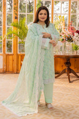 3 Piece Embroidered Printed Lawn Unstitched Suit with Embroidered Printed Denting Lawn Dupatta DN-42022