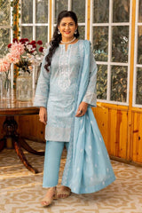 3 Piece Embroidered Printed Lawn Unstitched Suit with Embroidered Denting Lawn Dupatta DN-42023