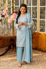3 Piece Embroidered Printed Lawn Unstitched Suit with Embroidered Denting Lawn Dupatta DN-42023