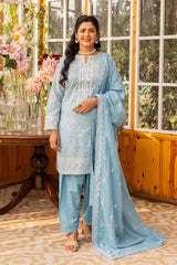 3 Piece Embroidered Printed Lawn Unstitched Suit with Embroidered Denting Lawn Dupatta DN-42023