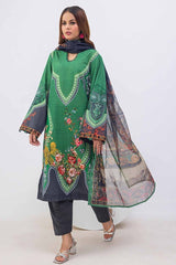 3 Piece Printed Khaddar Unstitched Suit with Net Dupatta WRF-32011