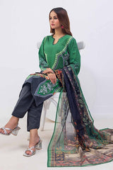 3 Piece Printed Khaddar Unstitched Suit with Net Dupatta WRF-32011