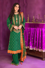 3 Piece Embroidered Chunri Lawn Unstitched Suit With Chiffon Gold and Lacquer Printed Dupatta BM-32015