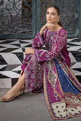 3 Piece Embroidered Khaddar Unstitched Suit with Digital Twill Zari Shawl AP-32013