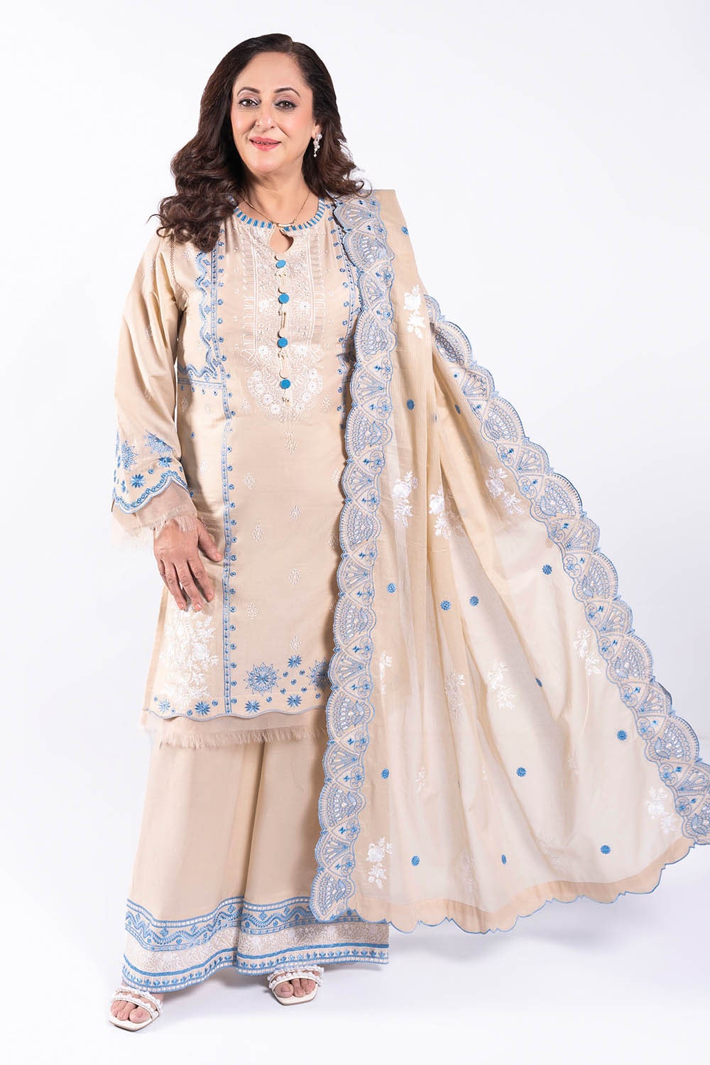3 Piece Unstitched Embroidered Lawn Suit with Embroidered Denting Lawn Dupatta DN-42041