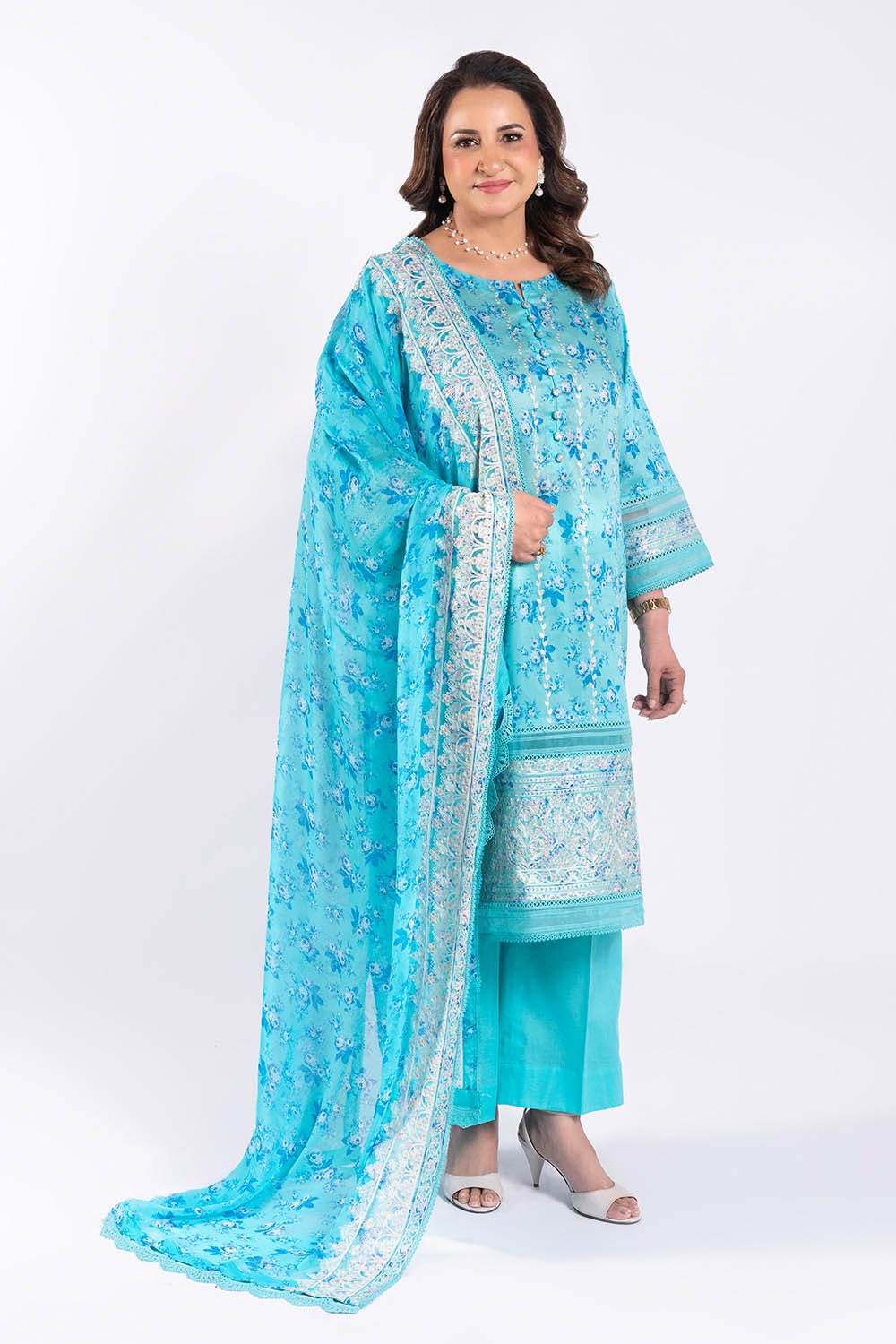 3 Piece Unstitched Embroidered Lawn Suit with Embroidered Printed Chiffon Dupatta BM-52001