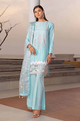 3 Piece Embroiderd Cotton Silk Unstitched Suit with Embroidered Organza Stripe Dupatta PM-32070