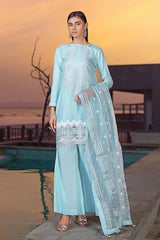 3 Piece Embroiderd Cotton Silk Unstitched Suit with Embroidered Organza Stripe Dupatta PM-32070