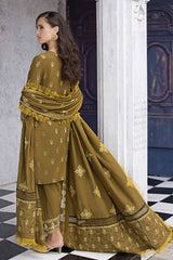 3 Piece Embroidered Pashmina Unstitched Suit with Embroidered Pashmina Shawl AP-32073