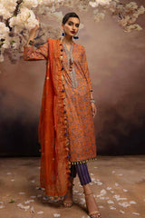 3 Piece Embroidered Gold and Lacquer Printed Lawn Suit with Cotton Net Dupatta CN-32028