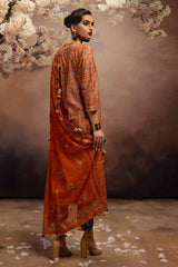 3 Piece Embroidered Gold and Lacquer Printed Lawn Suit with Cotton Net Dupatta CN-32028