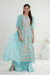 3 Piece Unstitched Embroidered Lawn Suit with Embroidered Chiffon Dupatta PM-52019