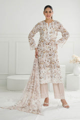 3 Piece Unstitched Embroidered Printed Lawn Suit with Embroidered Printed Chiffon Dupatta PR-52001