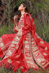 3 Piece Embroidered Raw Silk Unstitched Suit with Raw Silk Dupatta RW-32001