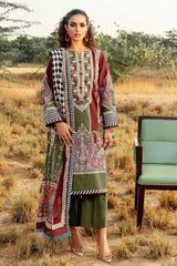 3 Piece Digital Printed Corduroy Unstitched Suit with Digital Printed Cotton Net Dupatta CD-32002