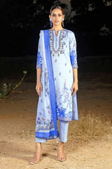 3 Piece Printed Corduroy Unstitched Suit with Cotton Net Dupatta CD-32004 B